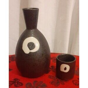Sake Set for One, Black with White, Salt Glaze (Orangepeel Texture) MCI Japan